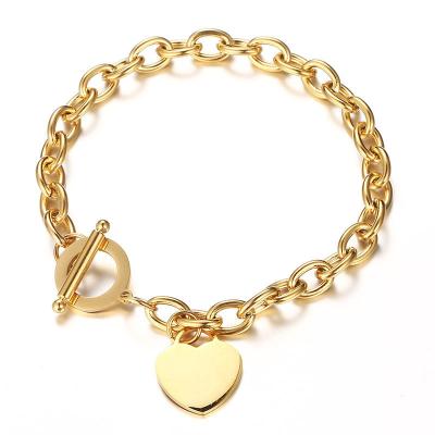 China FASHIONABLE Heart Bangles Stainless Steel Bracelet Link T-Shaped Bracelet For Women Girls for sale