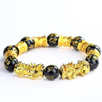 China FASHIONABLE Pixiu Obsidian Bracelet 12mm Natural Stone Hand-carved Bracelet for sale