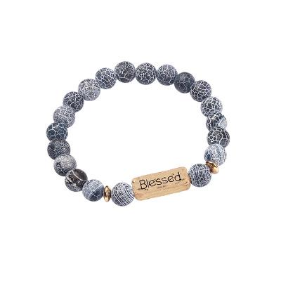 China TRENDY Bead Bracelet For Elastic 8mm Lava Rock Yoga Bracelets Lava Rock Stone Letter Bracelet For Women Men for sale