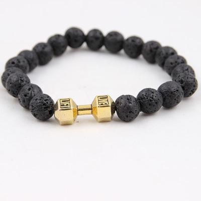 China Other Dumbbell Beaded Bracelets For Women Men's Lava Stone Elastic Bracelet for sale