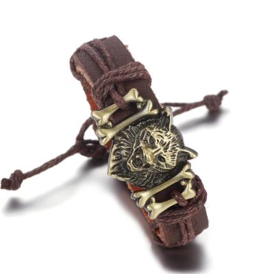 China Wolf Head Woven Braided Hemp New Design Casual/Sporty Cuff Leather Bracelet For Men for sale