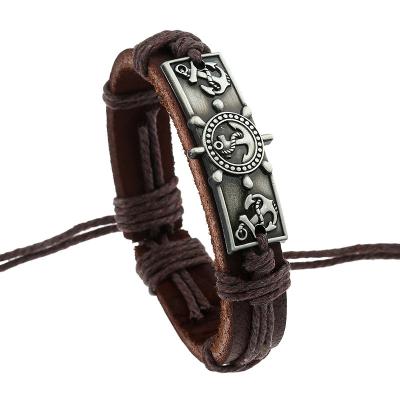 China Trendy Trendy Leather Bracelet Charm Braided Cool Anchor Brown Slap Bracelets For Women Men for sale