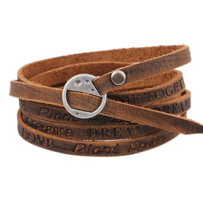 China Punk Bracelet For Men Multilayer Black Brown Leather Bracelets for sale