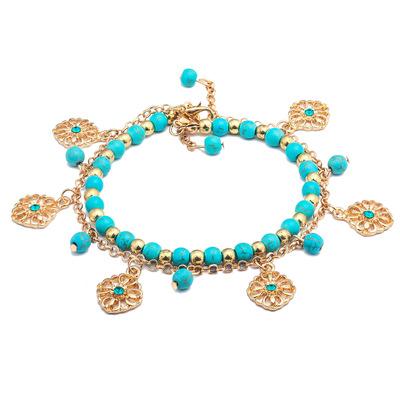 China FASHIONABLE Flower Crystal Design Layered Set Multi Stackable Turquoise Beads Wrap Adjustable Bracelet For Women for sale