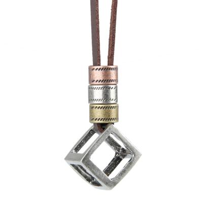 China Men's Retro Punk Style In Cube Punk Leather Hollow Pendant Necklaces Necklace for sale