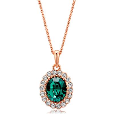 China Vintage Women Gemstone Necklace Austrian Crystal Gold Plated Link Chain Pendant Necklaces for sale