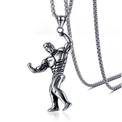 China FASHIONABLE Stainless Steel Fitness Sports Muscle Man Pendant Bossy Titanium Steel Pendant Necklace for sale