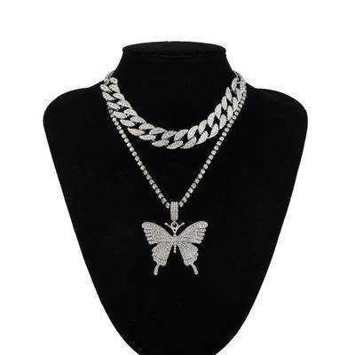 China TRENDY Jewelry Butterfly Cuban Link Necklace Set - Women Hip Hop Necklace Chain Iced Out With Bling Rhinestones, Fashion Accessory for sale