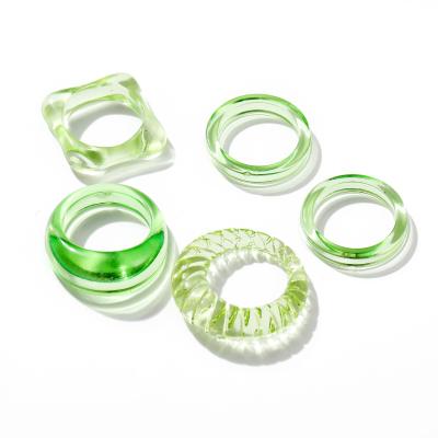 China FASHIONABLE Acrylic Joint Ring Set Resin 5 Pieces Set Temperament Creative Simple Color Transparent Plastic Ring for sale