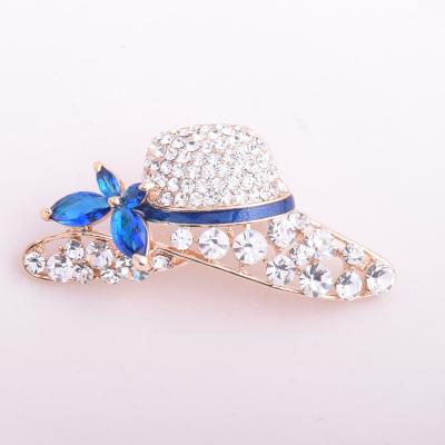 China Classic Hat Design Gold Plated Rhinestone Pin Personality Brooches For Dress for sale