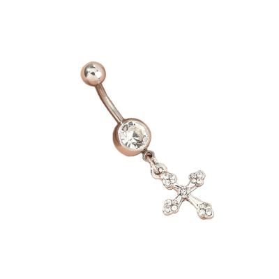 China TRENDY Crystal Silver Plated Crystal Plain Design Belly Button Cross Ring For Women for sale