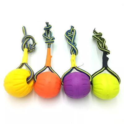 China Viable Indestructible Rubber Bite Teeth Puppy Training Ball Funny Chew Toys Play To Go Get Strong With Carrier Rope Dog Pet Funny Ball for sale