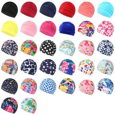 China Printed Swimming Cap Stretch Swimming Cap Women Unisex Girls Hair Bathing Cap Long Drape Swimming Pool Free Sport Swim Waist Elastic Nylon Turban for sale