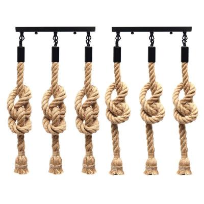 China Industrial Three Head Hemp Rope Pendant Lamp Bulb Holder Hanging Light Fixture For Country Vintage Lamp Style Home Decor for sale