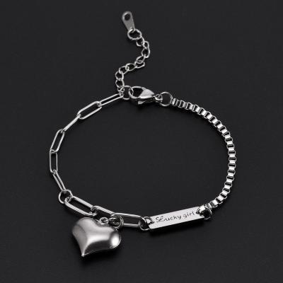 China 2021 CLASSIC Stainless Steel Jewelry Girls Double Layered Love Adjustable Chain Heart Charm Tiny Bracelet for sale