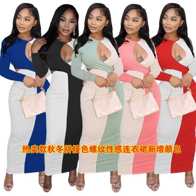 China Washable Dresses Women,Casual Plus Size Women'S Modest Evening Night Girls Dresses 2022 For Women Color Blocking Thread Hollowing for sale