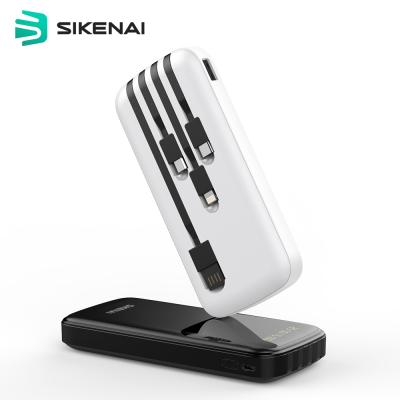 China Sikenai Solar Panel Charge 10000 mAh Power Bank Mini Portable Power Bank 10000mah With Cables for sale