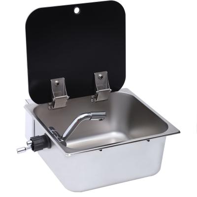 China With faucet rectangular sink with tempered glass cover and faucet made of high quality stainless steel for rv for sale