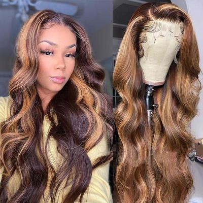 China Body Wave Sense Hd Lace Front Wig Highlight Human Hair Transparent Body Wave Wig for sale