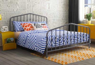 China Modern Grey Full Size Metal Beds Wrought Iron California King Size Bed Frame for sale