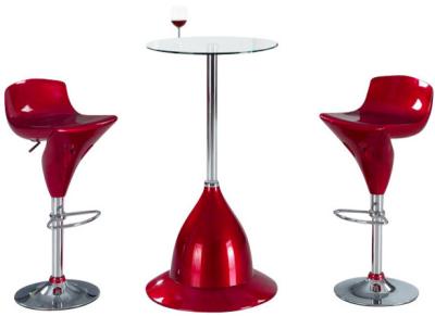 China Tempered Small Modern Glass Bar Table Round With Chrome Legs And Stools for sale