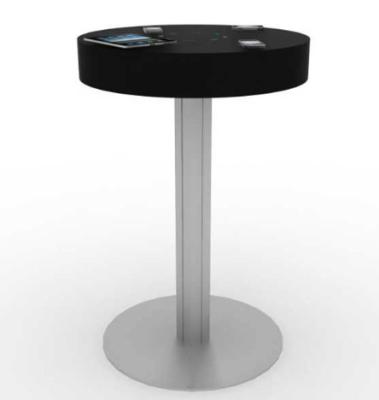 China Round Small Wireless Phone Charging Table Black With Wood Top for sale