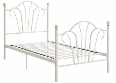 China Fashion French Cream White Metal Bed Queen Size With Iron Rails for sale