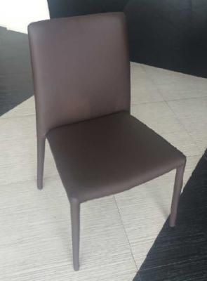 China Classic Full Brown PU Leather Covered High Backed Dining Chairs FOR Indoor for sale