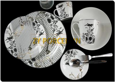 China Elegant Gold  24 Piece Round Dinner Sets Rimm Black , Home Dinner Set Non - toxic for sale