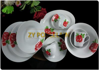 China 20 Piece Roses Cover Dining Plate Sets , Round Dinner Sets  With Cups And Tea Pot Custom Logo for sale