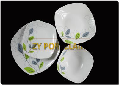 China 16 Piece Porcelain Square Dinnerware Set Green Leaf  Service For 4 Abrasion Resistance for sale