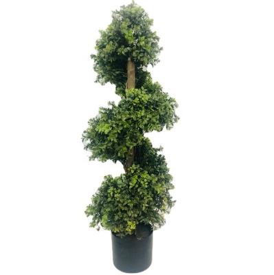 China 90CM Contemporary Custom Artificial PE Spiral Topiary Spiral Tree Topiary Spiral Trees In Black Pot for sale