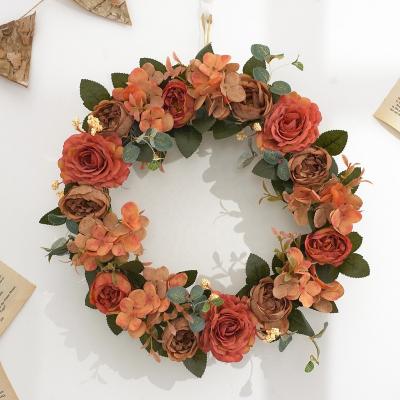 China Factory Sale 38CM Diameter Artificial Flower Wreath Silk Flower Wreaths Decorative Christmas Decorative Wreath for sale