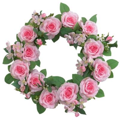 China Sale 42CM Diameter Silk Flower Plant Artificial Decorative Rose Wreath Rose Artificial Flowers Garlands for sale