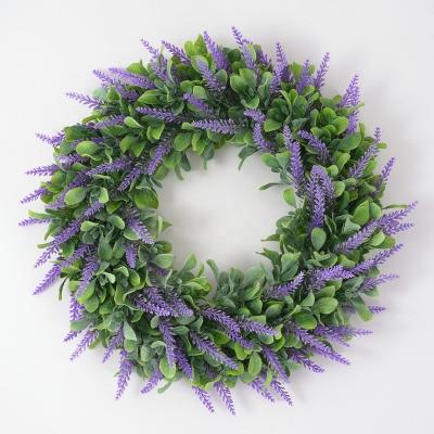 China 46CM Diameter Plastic Artificial Lavender Wreaths Lavender Artificial Flower Decorative Wreath for sale