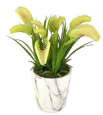 China Faux D23xH28cm Minimalist Artificial Dionaea in Artificial Cement Pot Layout for Decoration for sale