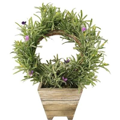 China Artificial Plant L30.5xW17xH36.3cm Rose Mary Wreath In Wooden Minimalist Faux Christmas Pot for sale