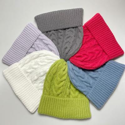 China Fashion Style COMMON Simple Custom Cable Knitted Beanie Hat For Women for sale