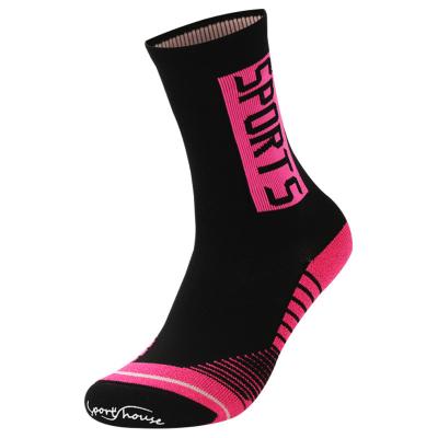 China Custom Breathable Knitted Jacquard Logo Sports Promotional Knitted Stocking Unisex Long Socks for sale