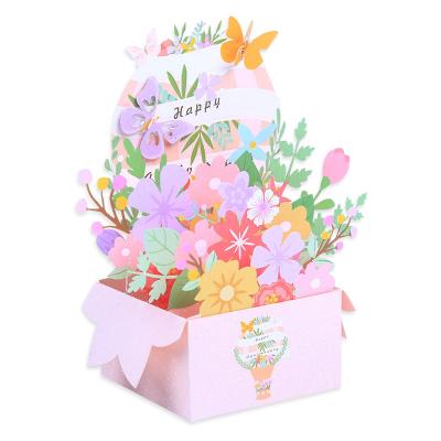 China Wholesale Creative Floral Happy Birthday Cards Roses Postcard Europe Factory Gift Custom 3D Pop Flowers Greeting Cards for sale