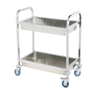 China Kitchen 2 layers square tube stainless steel restaurant kitchen food service cart with 4 wheels for sale