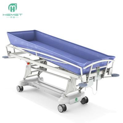 China Noah Multifunctional Electric Patient Height Adjustable Hospital Mobile Shower Bed Bathing Shower Benches Shower Trolley With Side Bars for sale