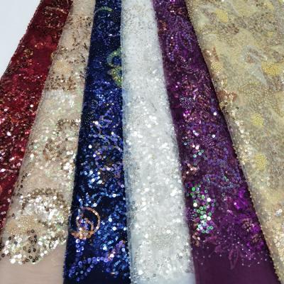 China Sustainable ZSY  2022 High-end Embroidery Lace With Beads Colorful Laces Fabrics flower allover embroidery fabric sequined lace for sale