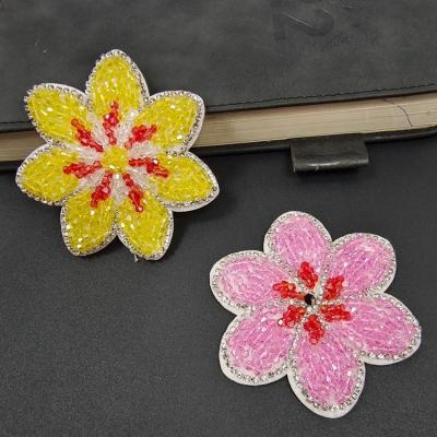 China Handmade ZSY Handwork beaded crystal applique colorful flower shape ornament patch for sale