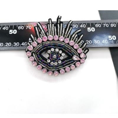 China Handmade ZSY Handmade Crystal Rhinestone Beaded Patch Embroidery Bead Patches Applique Evil Eye Beading Patches for sale