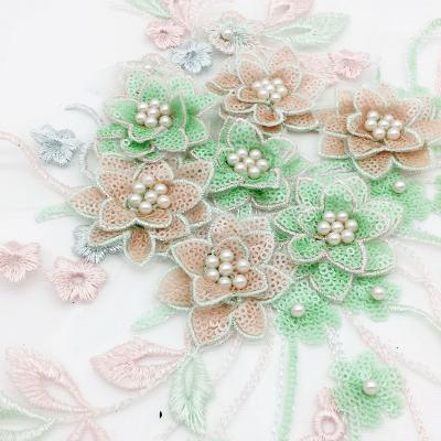 China Sustainable ZSY New Exquisite Pearl Embroidered 3d flower lace embroidered fabric Beaded Lace Applique for Lyrical Dance for sale