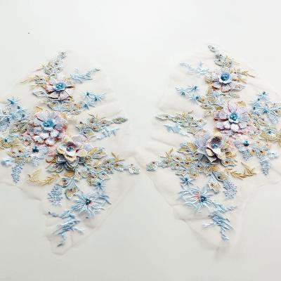 China Sustainable ZSY  DIY Sewing Accessories Wedding Decoration Fabric Embroidered Trims 3D Flower Pearl Lace Applique for sale