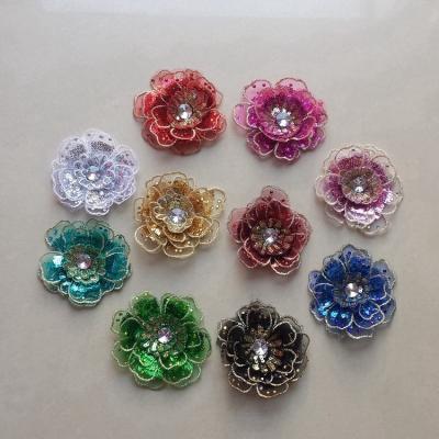 China Sustainable ZSY 3D sequin golden silk thread flower applique patch flower embroidied patch for women girl for sale