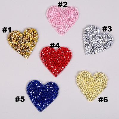 China Handmade ZSY 35mm Heart Rhinestone Patch Iron On DIY Garment Accessory Gold Silver Red Pink Bling Beaded Applique for sale