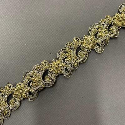 China Other ZSY clothing accessories Gold And Silver metallic border lace trim sequins golden yellow embroidery lace trim Gold Lace Trim for sale